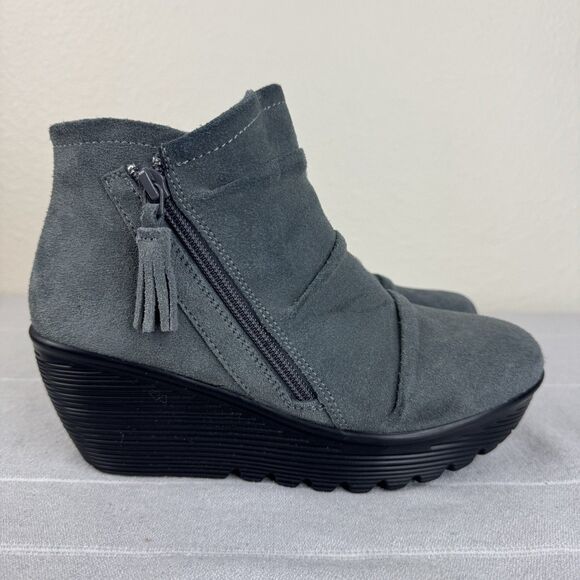 Skechers Parallel Triple Threat Suede Wedge Booties Ankle Boot Charcoal Gray 7 - Picture 3 of 15